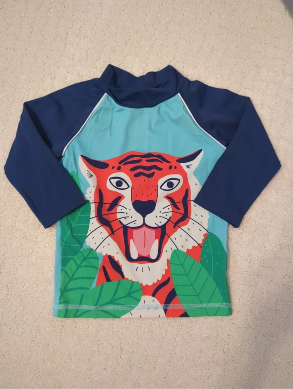 Boden Navy, Coral & Teal Tiger Rashguard Swim Set